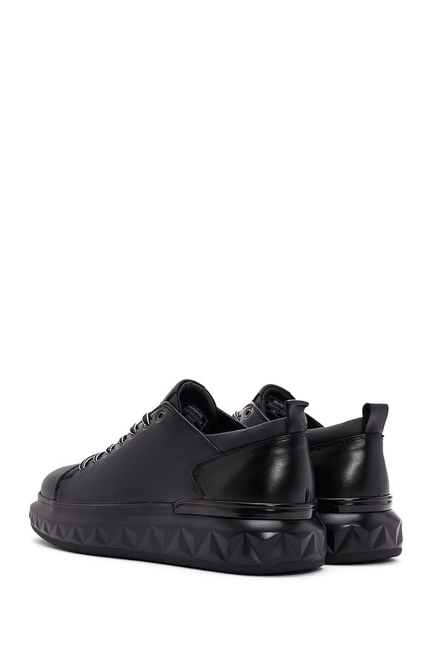 Erkek Siyah Kalın Tabanlı Bağcıklı Deri Sneaker 24sfd623218 - 5