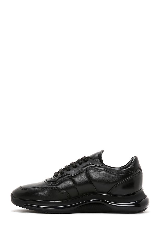 Erkek Siyah Bağcıklı Kalın Tabanlı Deri Casual Sneaker 24sfd620218 - 2