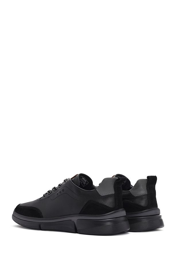 Erkek Siyah Bağcıklı Kalın Tabanlı Deri Sneaker 24sfd623518 - 5