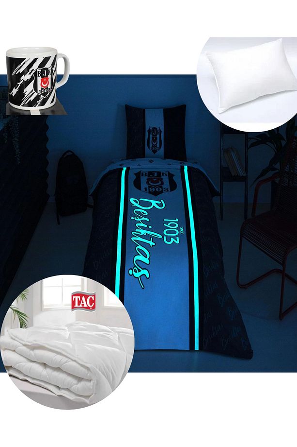 Lisanslı Beşiktaş 1903 Glow Tek Kişilik Pamuk Nevresim Takımı Yorgan Yastık - 2