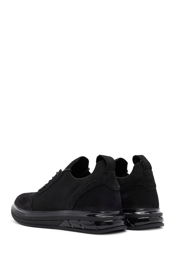 Erkek Siyah Kalın Tabanlı Bağcıklı Kumaş Sneaker 24SFD63686F - 5