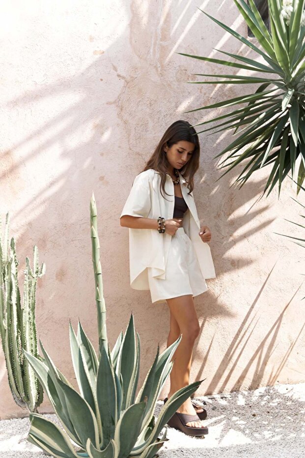 Corfu Sarı Gömlek Şort Takım - 4