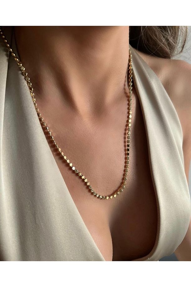 Xuping 14k Ayar Altın Kaplama Korumalı Yassı Arpa Gold Uzun Kolye (60 CM) - 1