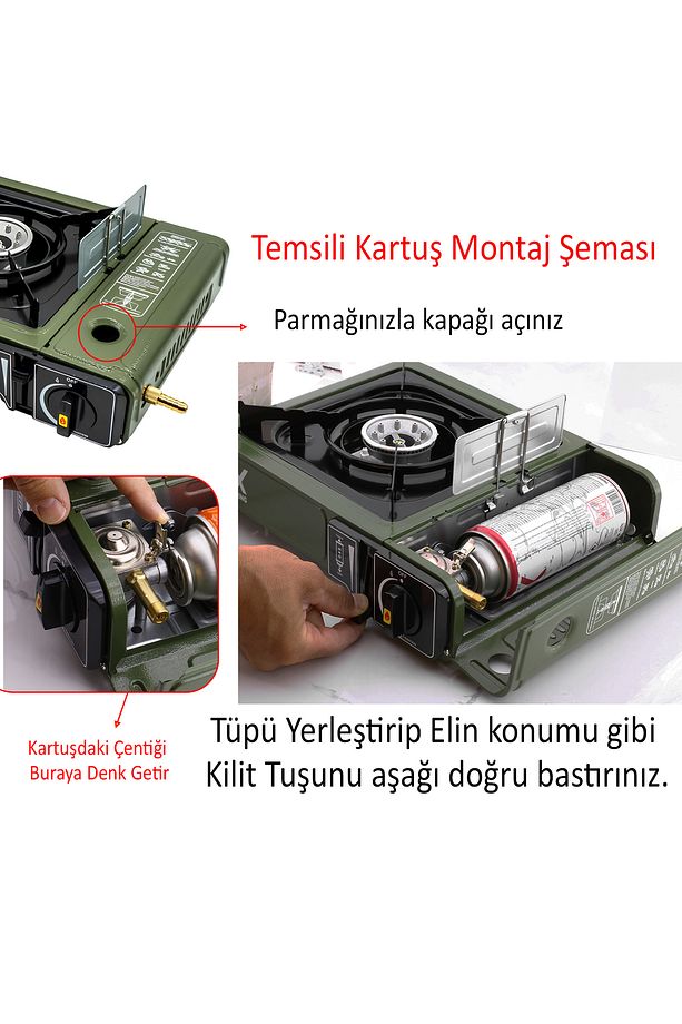 Tek Gözlü Turuncu Renk 1 Adet Kartuşlu Taşınabilir Portatif Kamp Ocağı Set Gezi Piknik Ocak - 3