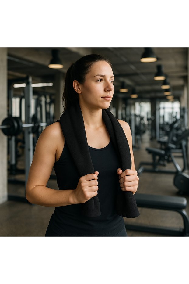 Black Sports Fitness Towel 30x85 Cm 100% Cotton