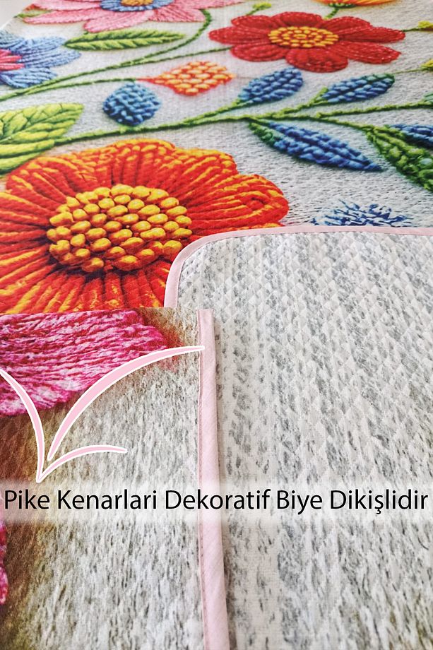 %100 Pamuk Çift Kişilik Pike Takımı Yatak Örtüsü Özel Dokuma Nakkaş - 7