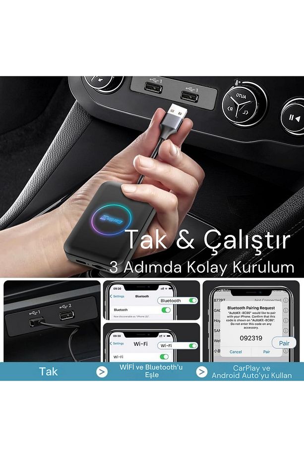 Carlinkit 3in1 Video Destekli 4GB/32GB Kablosuz CarPlay & Android Auto Smart AI Box Netflix&Youtube - 7