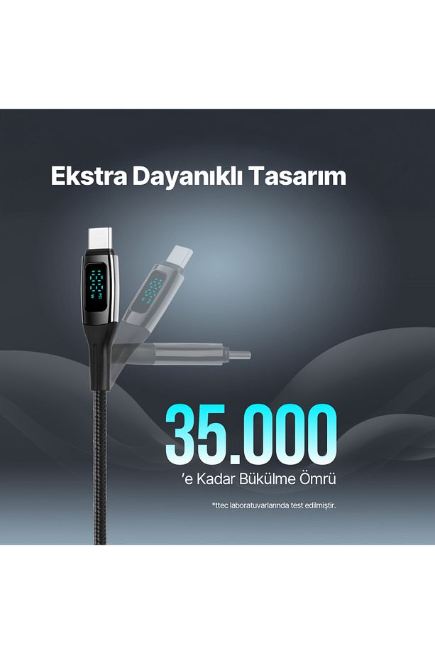 AlumiCable LCD USB-C – USB-C 100W PD/QC 150cm Hızlı Şarj/Data Kablosu ,Siyah - 7