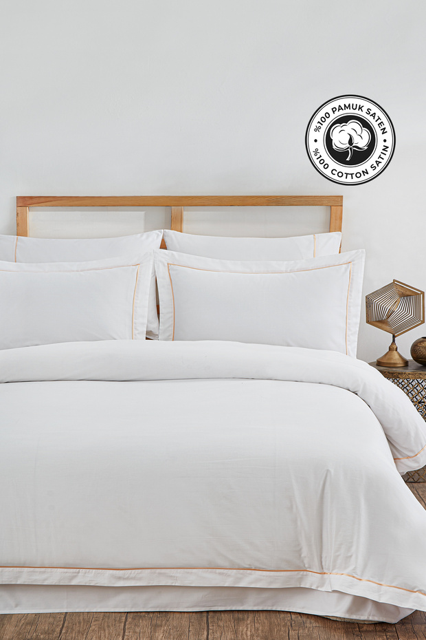 300 Tc King Cotton Satin Embroidered Duvet Cover Set Battal Double 6 Piece Cream Off White Secret
