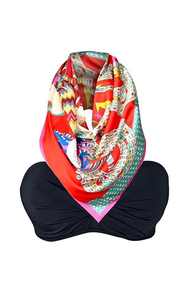 Nil Dragon Pink&Mint Fular Eşarp - 3