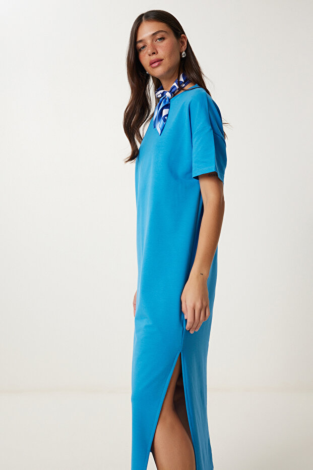 Cotton Summer Casual Combed Dress Blue Lub0056