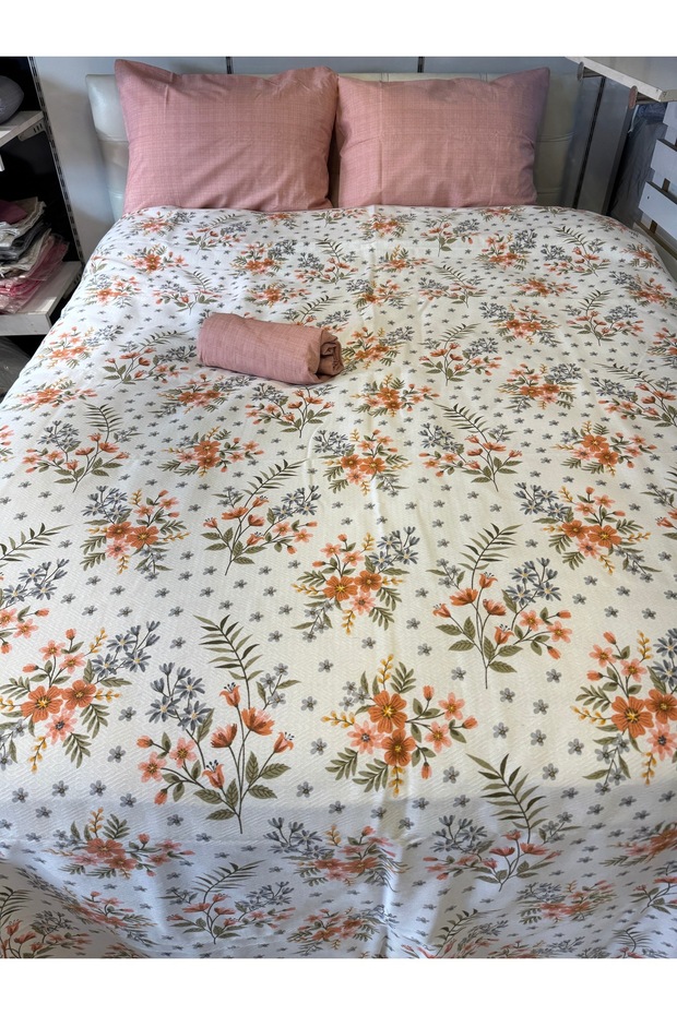 Poppy Patterned Sheet Elastic Double Pique Set - 1