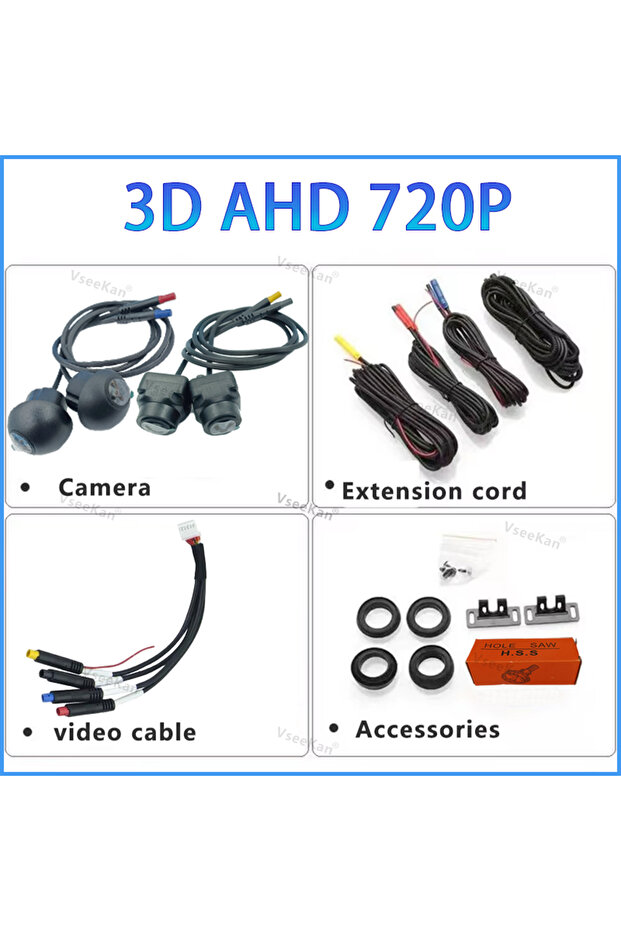 كاميرا نظام بانورامي 360 درجة للسيارة بدقة 720 بكسل ثلاثية الأبعاد لشاشة الوسائط المتعددة التي تعمل بنظام أندرويد، نظام الوسائط المتعددة الذي يعمل بنظام أندرويد مع - 1