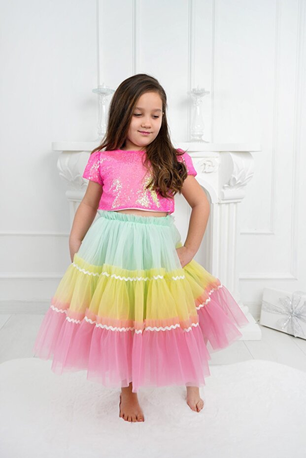 Kız Çocuk Parıltılı Pullu Krop - 3