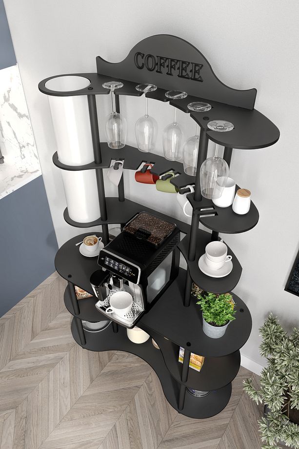 BREW-BLISS MUTLU KAHVE KÖŞESİ-ÇOK AMAÇLI MUTFAK RAFI SİYAH-LAMBADER AYDINLATMALI - 3