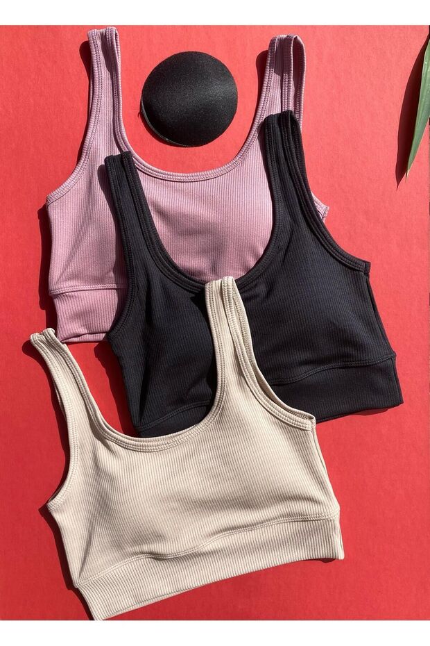 Recovery, Outdoor Daily and Sports Wear, Polyamide Fabric Pad, 3-Piece Ribbed Bra-Tank Top