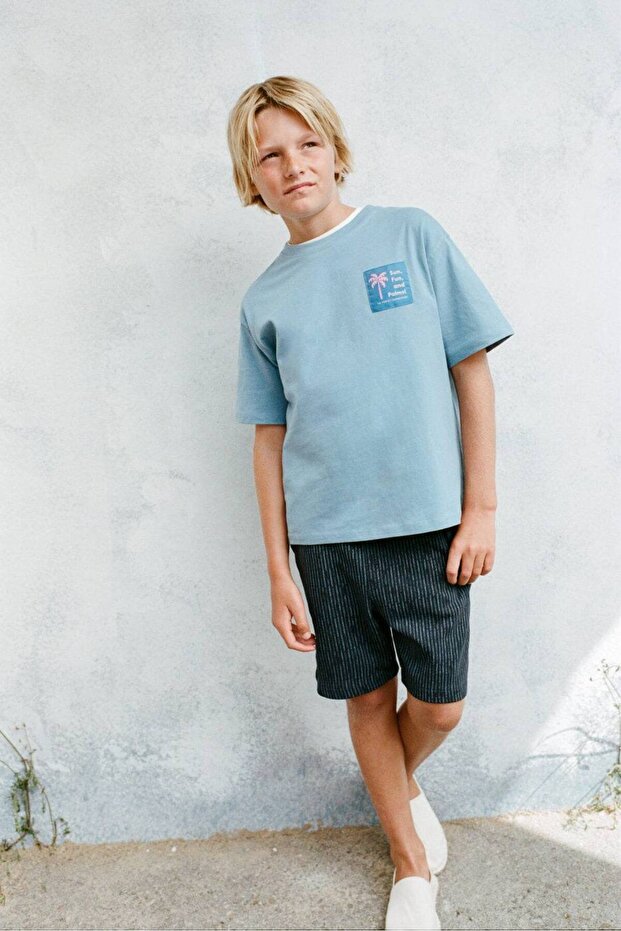 Desenli pamuklu bermuda şort - 3