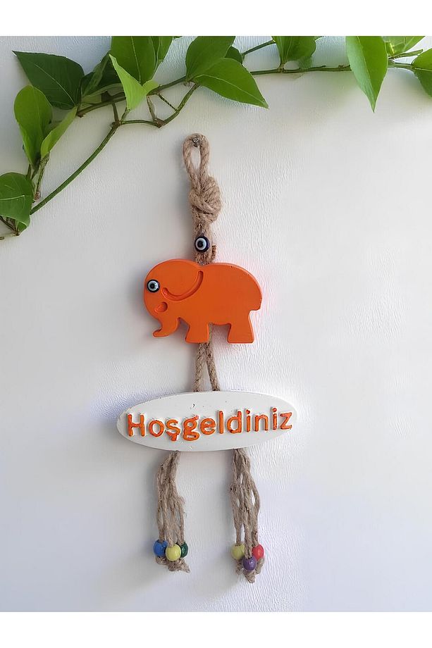 Turuncu Fil Dekoratif Hoşgeldiniz Kapı Duvar Süsü - 1