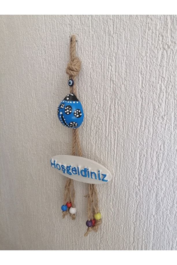 Mavi Uğur Böceği Hoşgeldiniz Dekoratif Kapı Duvar Süsü - 4