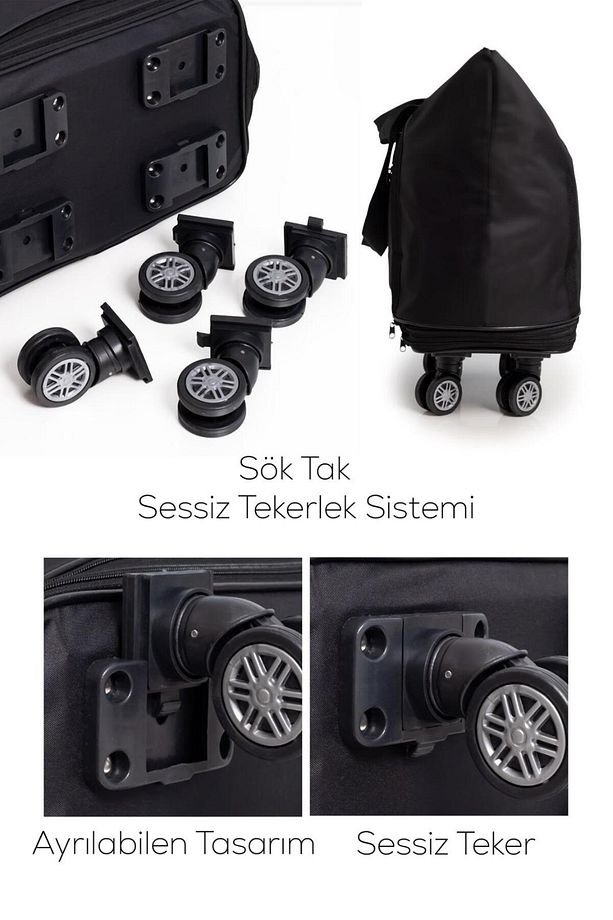 Premium 360 Derece Döner Tekerlekli Üç Körüklü Tekerlekli Valiz - Dev Boy Çanta - 4