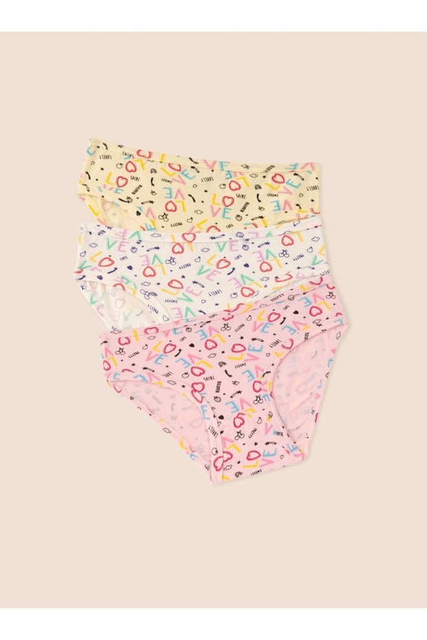 Girl's Organic Cotton Lycra Panties 3-Piece Love Emp. 5815-3