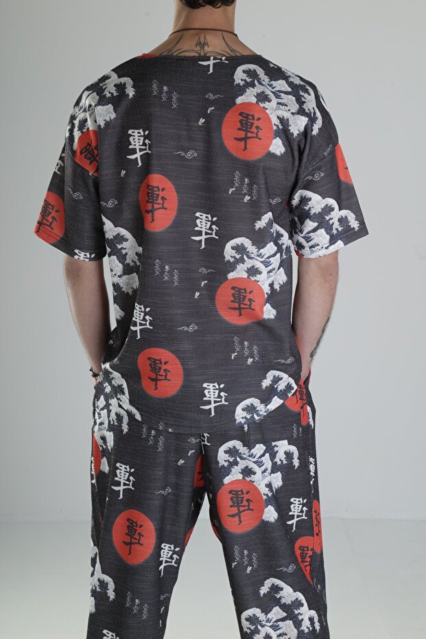 Red Chinese Patterned Suit - 5