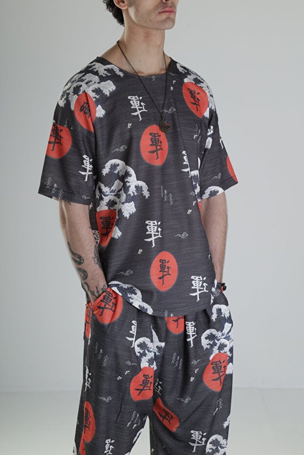 Red Chinese Patterned Suit - 6