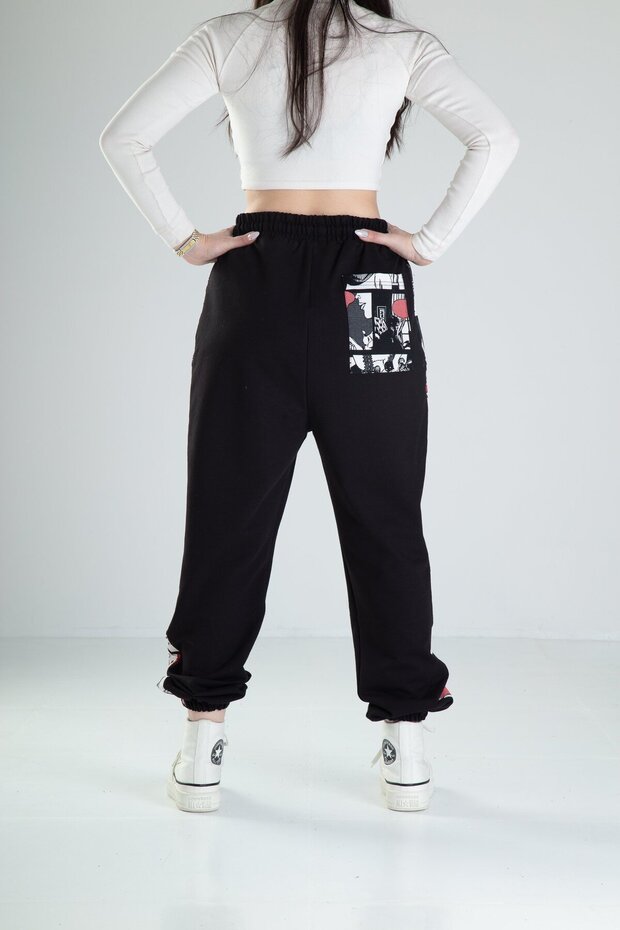 Comic Patterned Black Jogger - 4