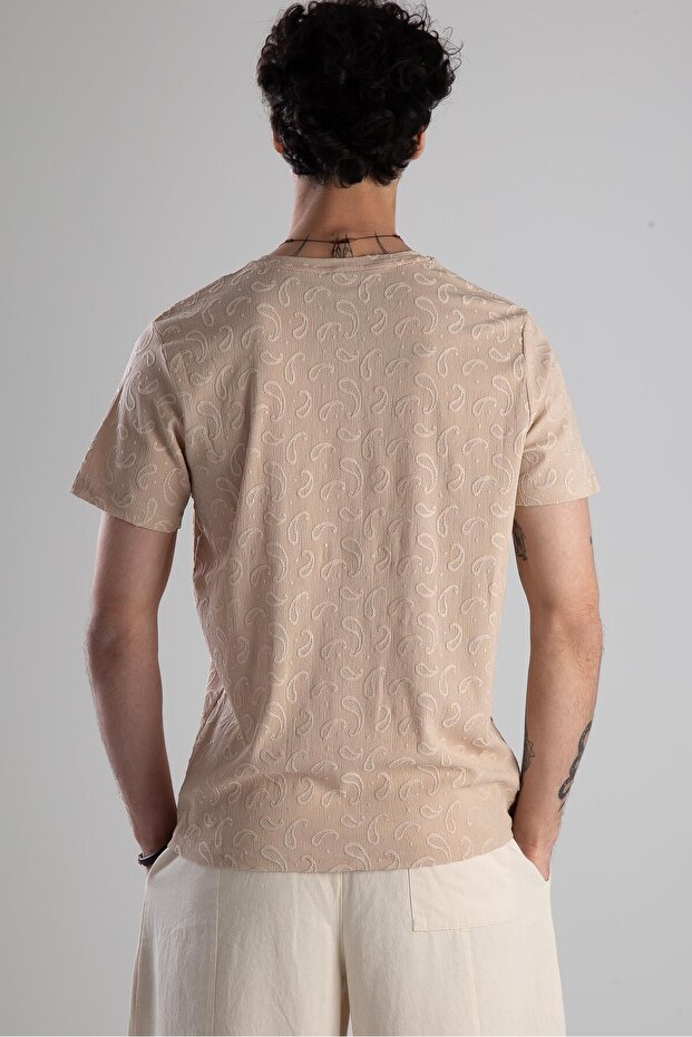 Jakarlı Krem Orme T-Shirt - 2