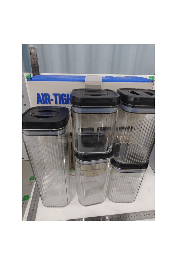 Food Storage Boxes, Flippy, Set of 5 Containers, Transparent with Black Lid - 2