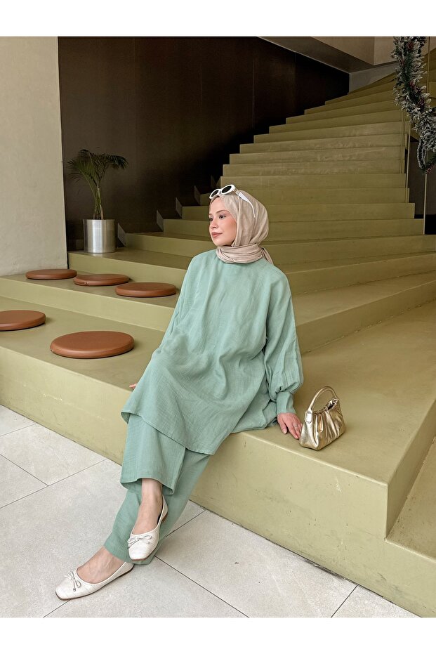 Water Green Muslin Loose Set