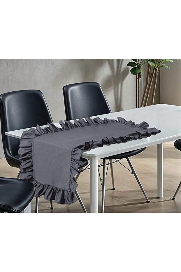 Gray Runner Ruffle Tablecloth 40X110 cm Ruffle Runner