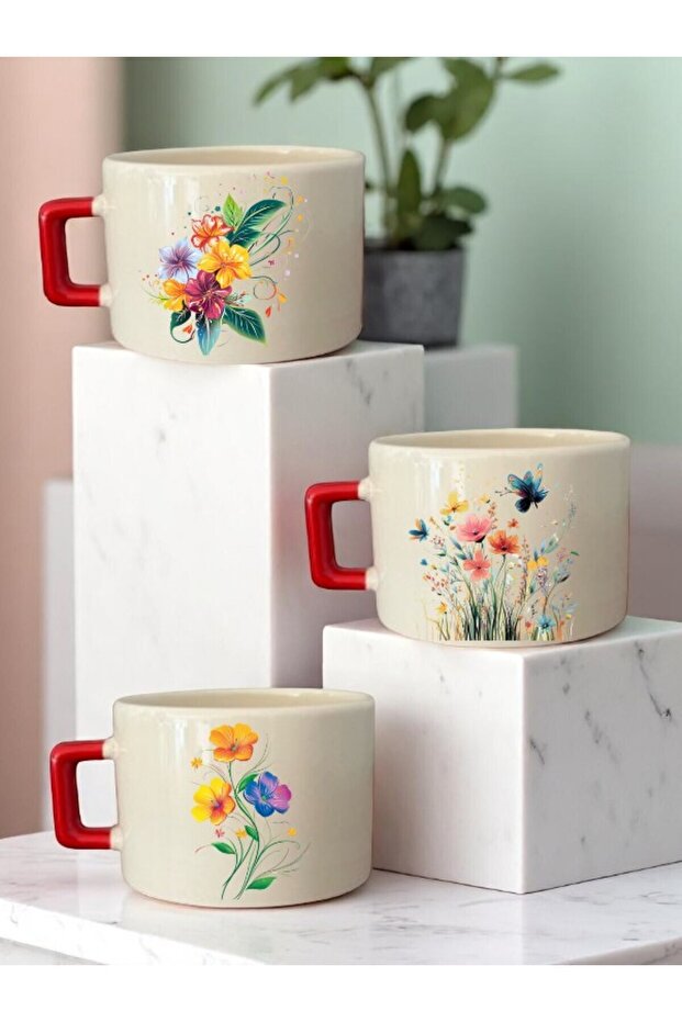 Flower Printed Ceramic Coffee Cup Gift Mug Cup