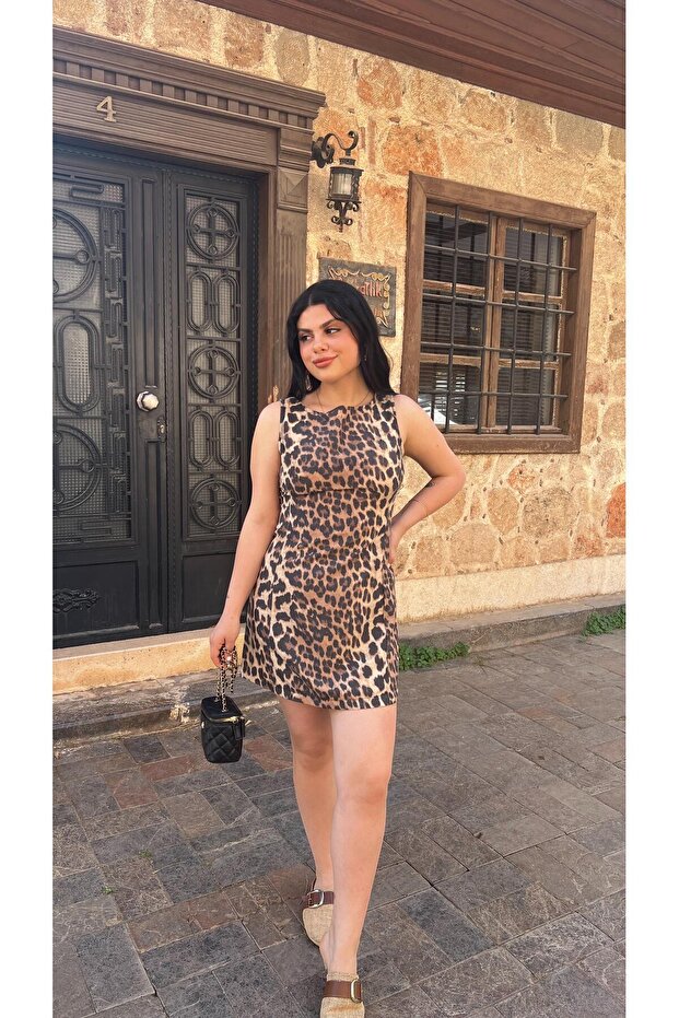 KALIN ASKILI MİNİ LEOPAR ELBİSE