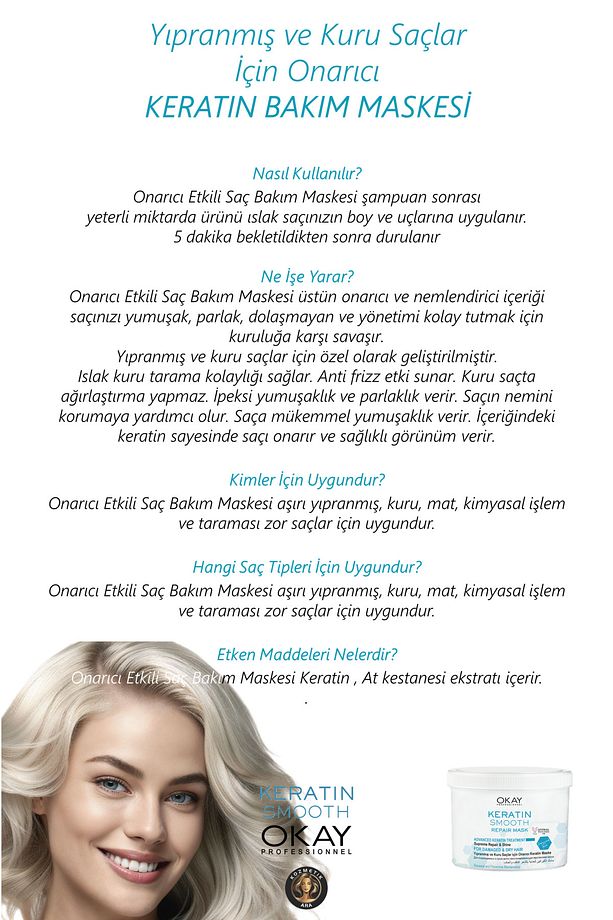 Keratin Smooth Onarıcı Saç Maskesi 500 Ml + Saç Kremi 100 Ml - 3