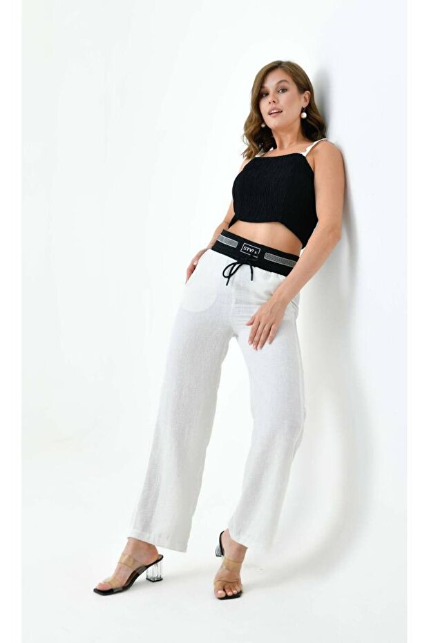 Linen Plaszo Trousers with Elastic Waist