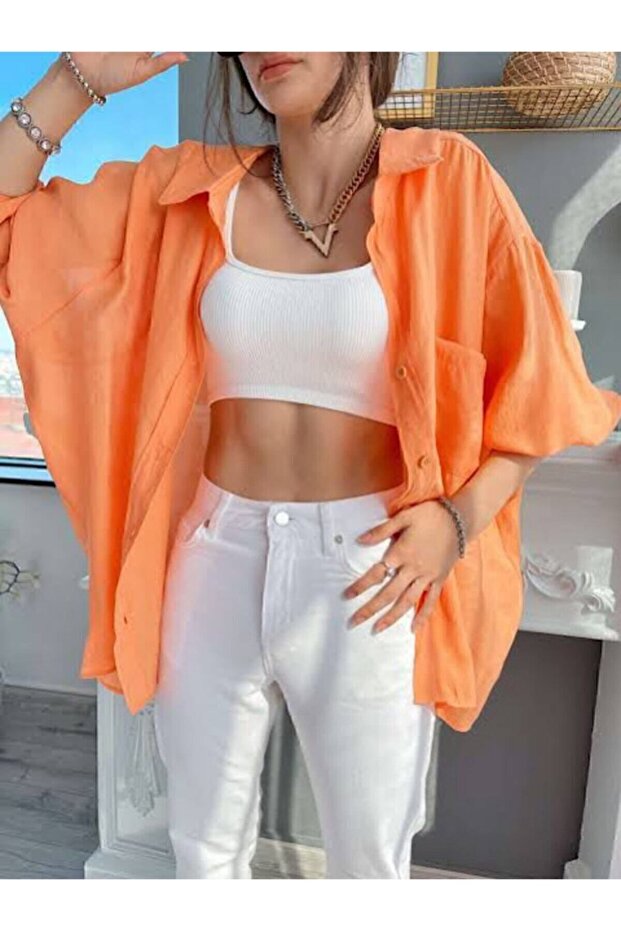 Off-Shoulder Oversize Shirt Orange
