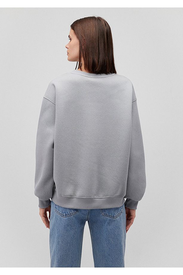 Bisiklet Yaka Gri Basic Sweatshirt 1610198-70093 - 4