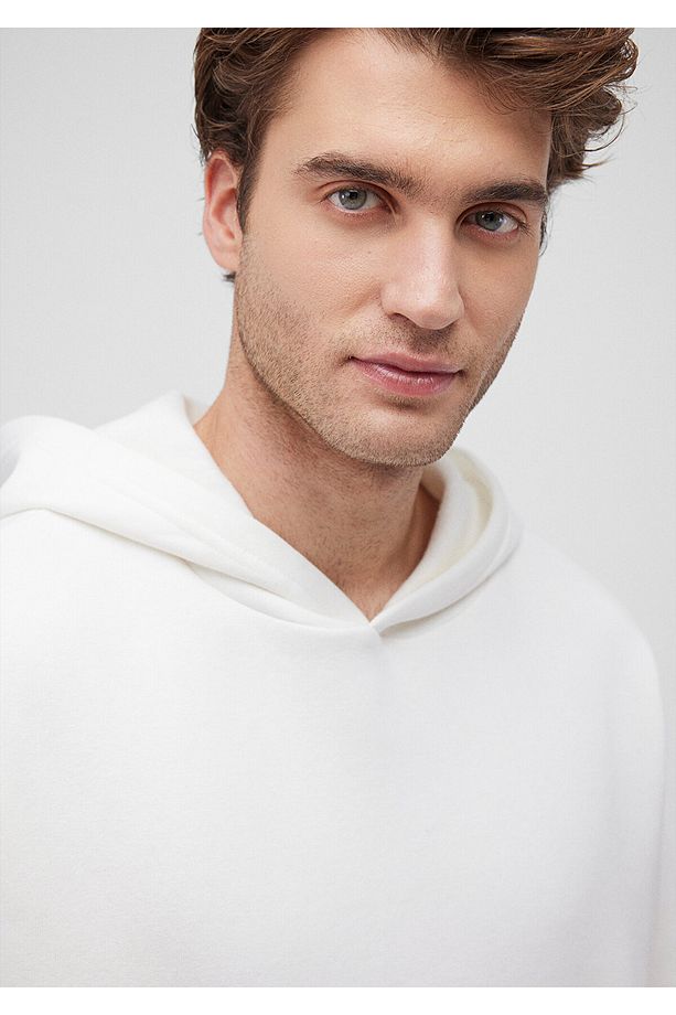 Kapüşonlu Beyaz Basic Sweatshirt 0S10275-70057 - 4