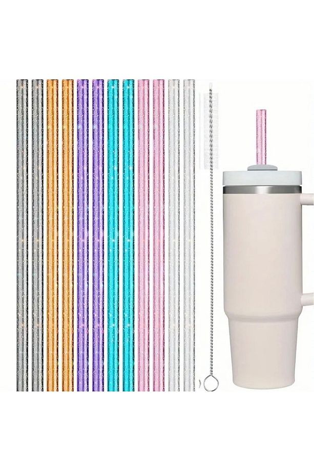 Termos Uyumlu 40oz Pipet 4 Adet Renkli Simli Plastik - 1