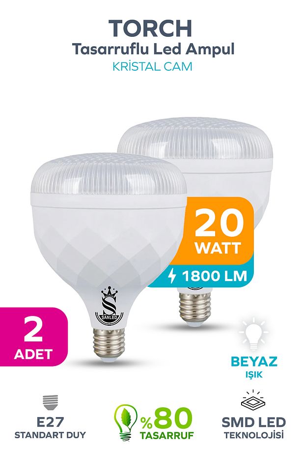 20w Tasarruflu E27 Beyaz Renk Torch Led Ampul-1-2-4-6-8-10 Adet - 1