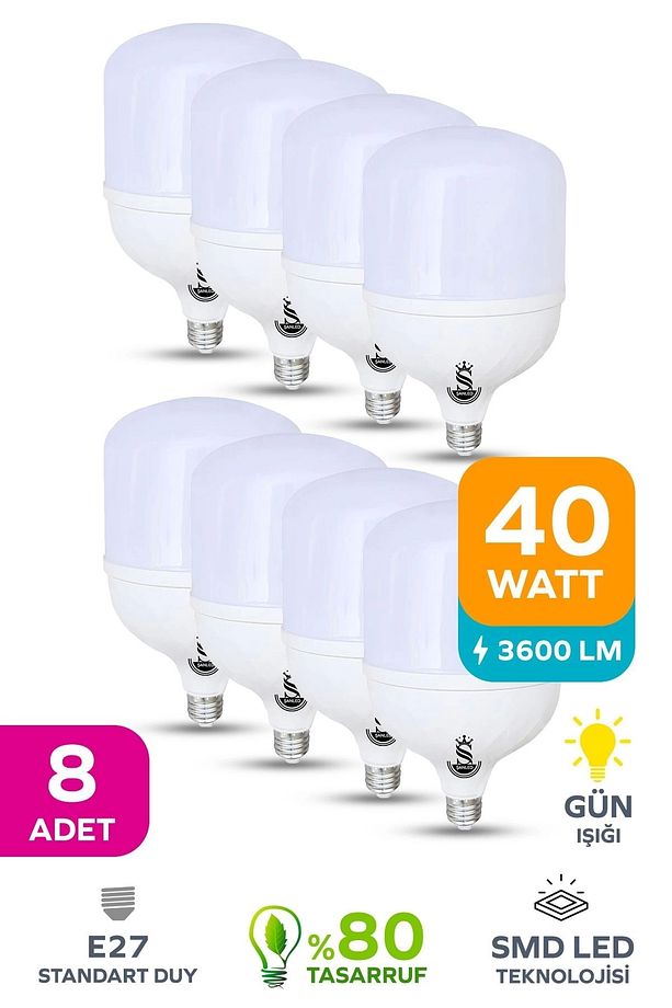40W Tasarruflu E27 GÜN IŞIĞI Torch Led Ampul-1-2-4-6-8-10 ADETTİR - 1