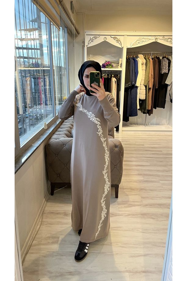 İNVEE 6848 İşlemeli Vizon Triko Elbise - 2