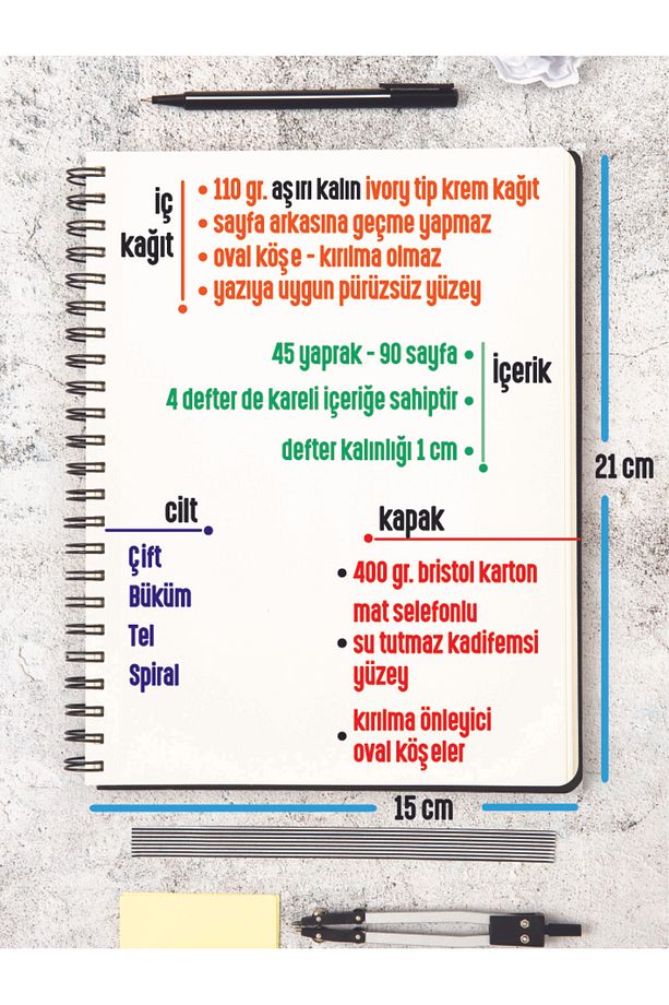Okul Defter Seti - 4'lü Kareli - A5 - 90 Sayfa - 3