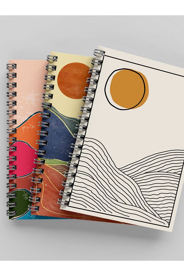 3'lü Çizgisiz Defter - Çelik Spiral - A5 - Toplam 270 Sayfa - İvory Fildişi Rengi Dokulu Kağıt - 1
