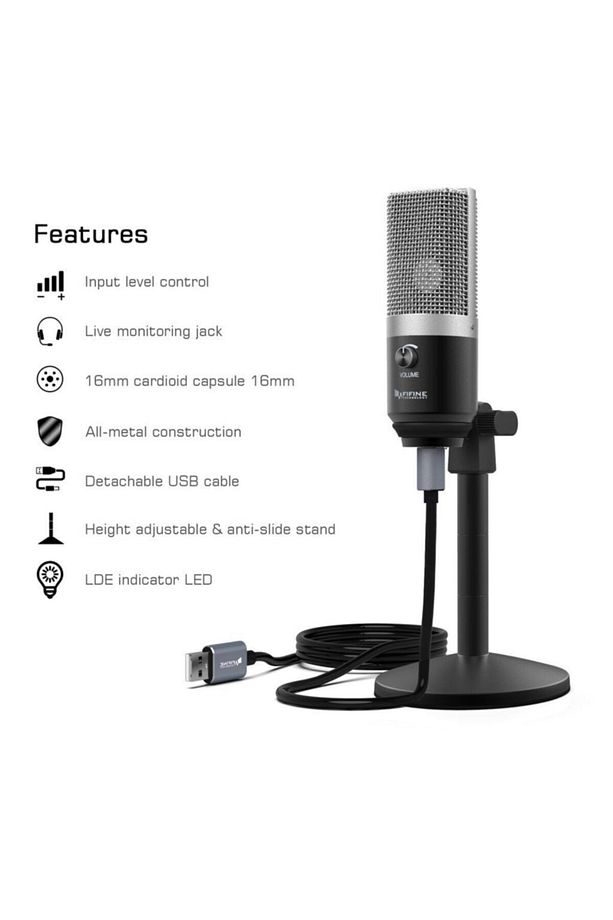 K670 Usb Mikrofon - Podcast - Yayıncı - Youtuber - Condenser - Bilgisayar Mikrofonu (gri) - 2