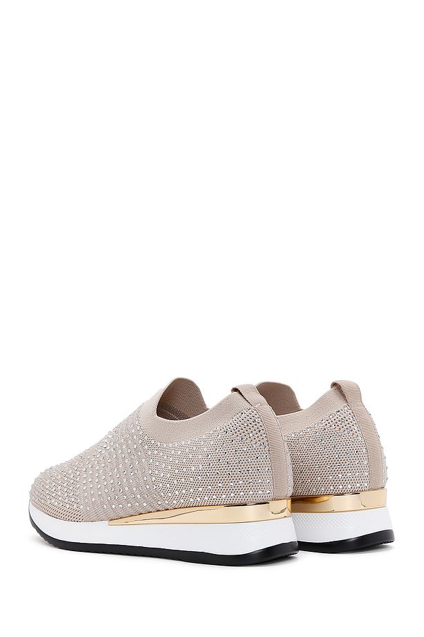 Zero Kadın Bej Kalın Tabanlı Taşlı Sneaker 25sfd43006f - 4