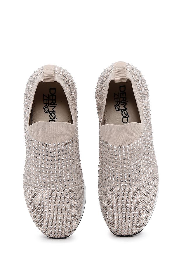 Zero Kadın Bej Kalın Tabanlı Taşlı Sneaker 25sfd43006f - 5