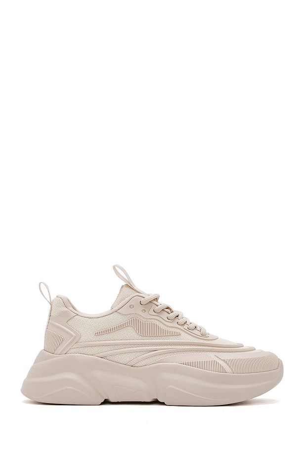Kadın Bej Bağcıklı Kalın Tabanlı Sneaker 25SFD431114 - 2