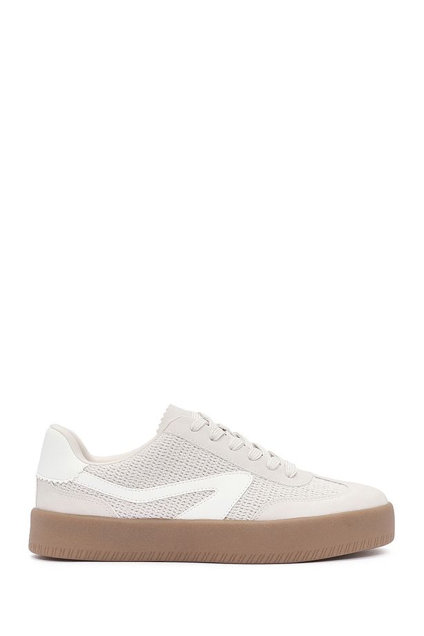 Kadın Bej Bağcıklı Kalın Tabanlı Sneaker 25SFD430514 - 1